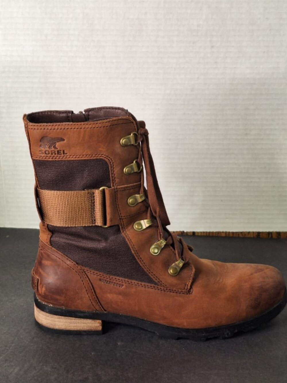Sorel Women's Waterproof Brown Leather Combat Boots, Zipper & Lace, Size 9 US - Picture 11 of 16